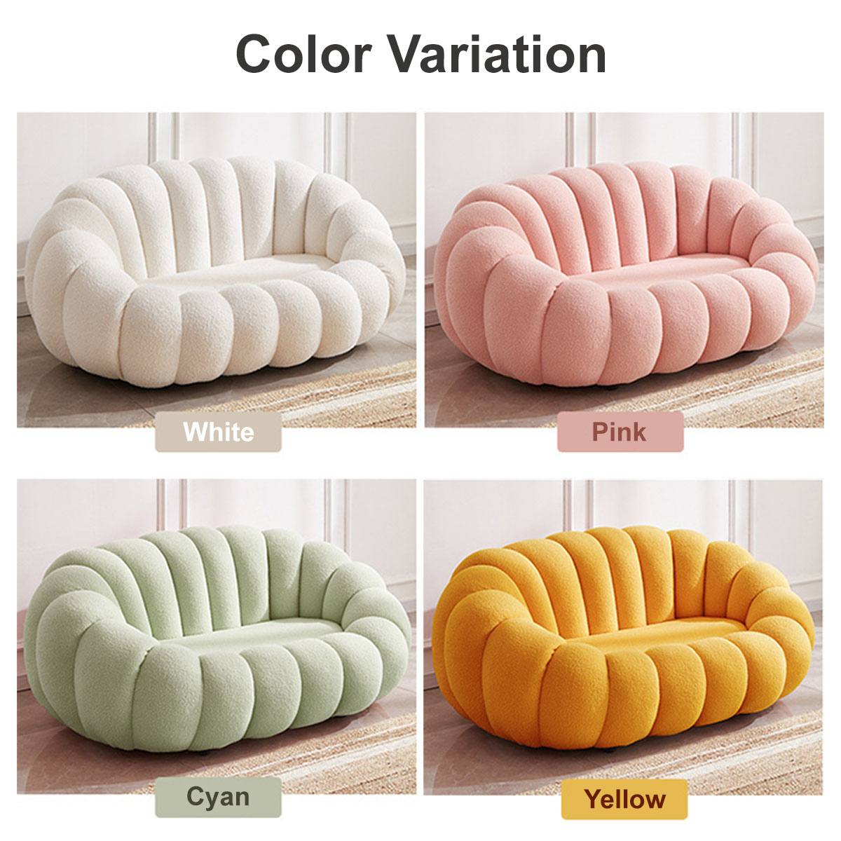 3人掛け] ソファ カウチ もこもこ ボア 羊 幅180cm 柔らかい かぼちゃ