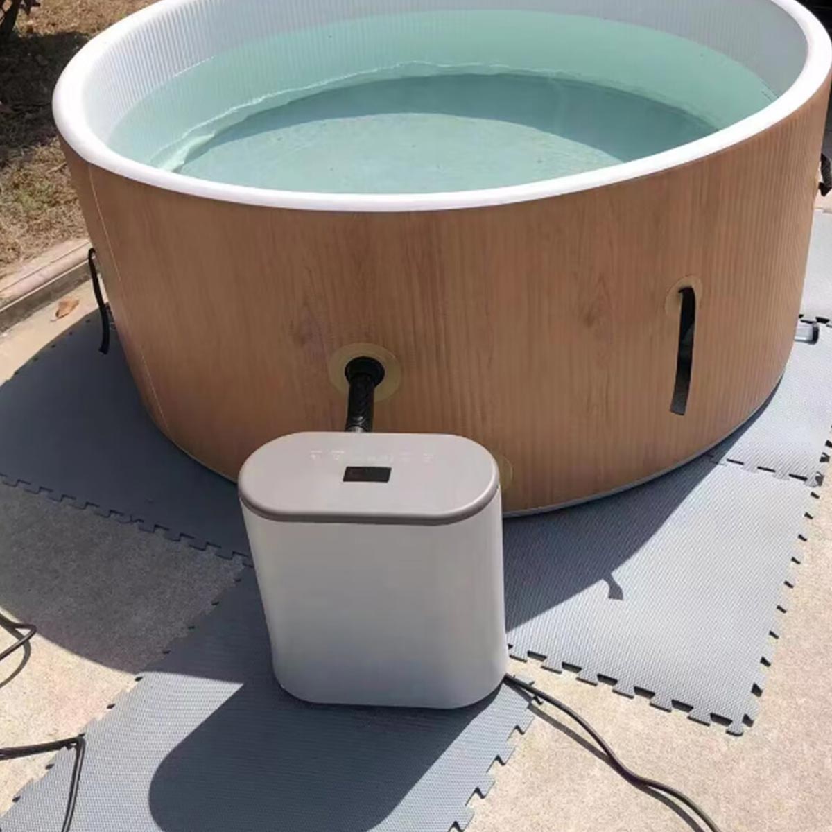 VeroMan ジャグジー バスタブ 空気で膨らむ ホームスパ ジェッドバス インフレターブル 浴槽 お風呂 バブルプール 定温加熱 木目 屋外 家庭用 - 4
