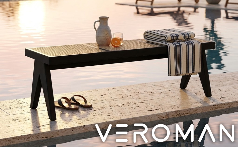 3人掛け] VeroMan ラタン ベンチ ウッド ダイニングチェア 椅子 安定