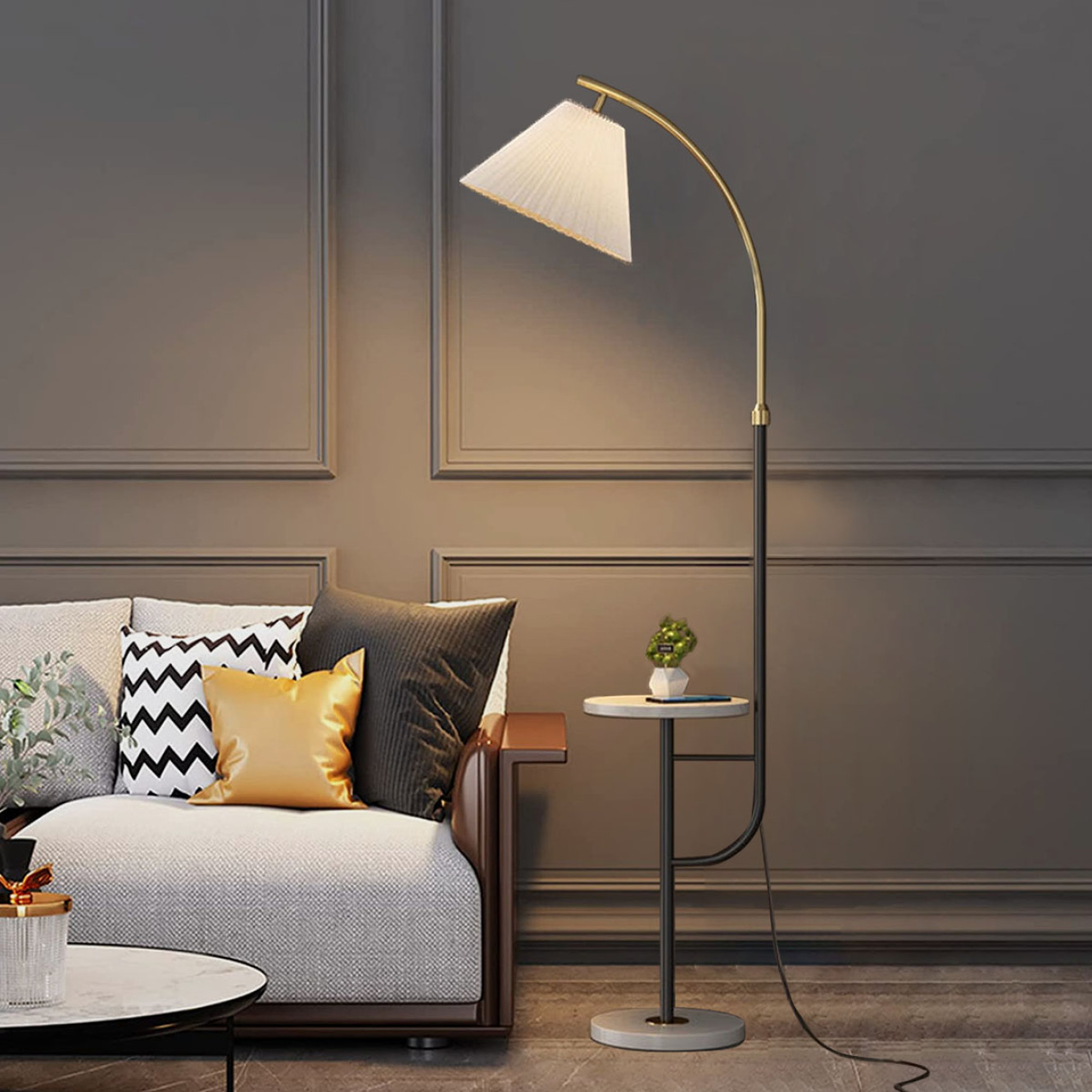 ブラック] VeroMan フロアライト スタンドライト テーブル付き サイド