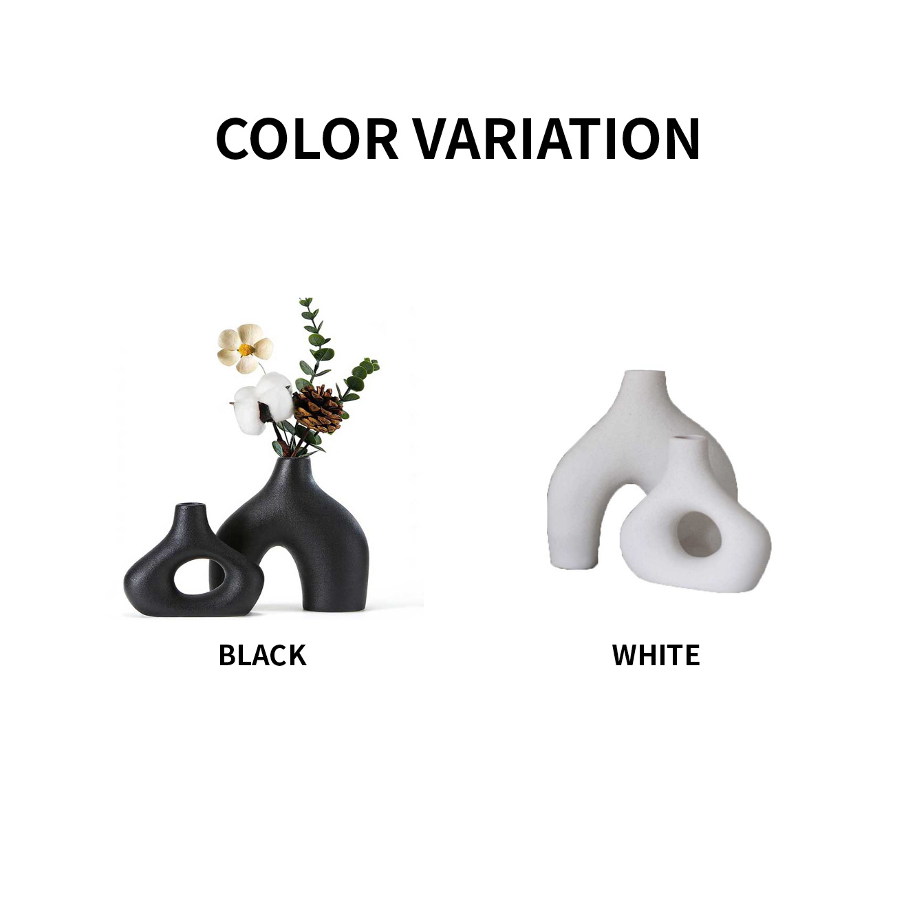 2個セット] VeroMan フラワーベース ブラック セラミック 花瓶
