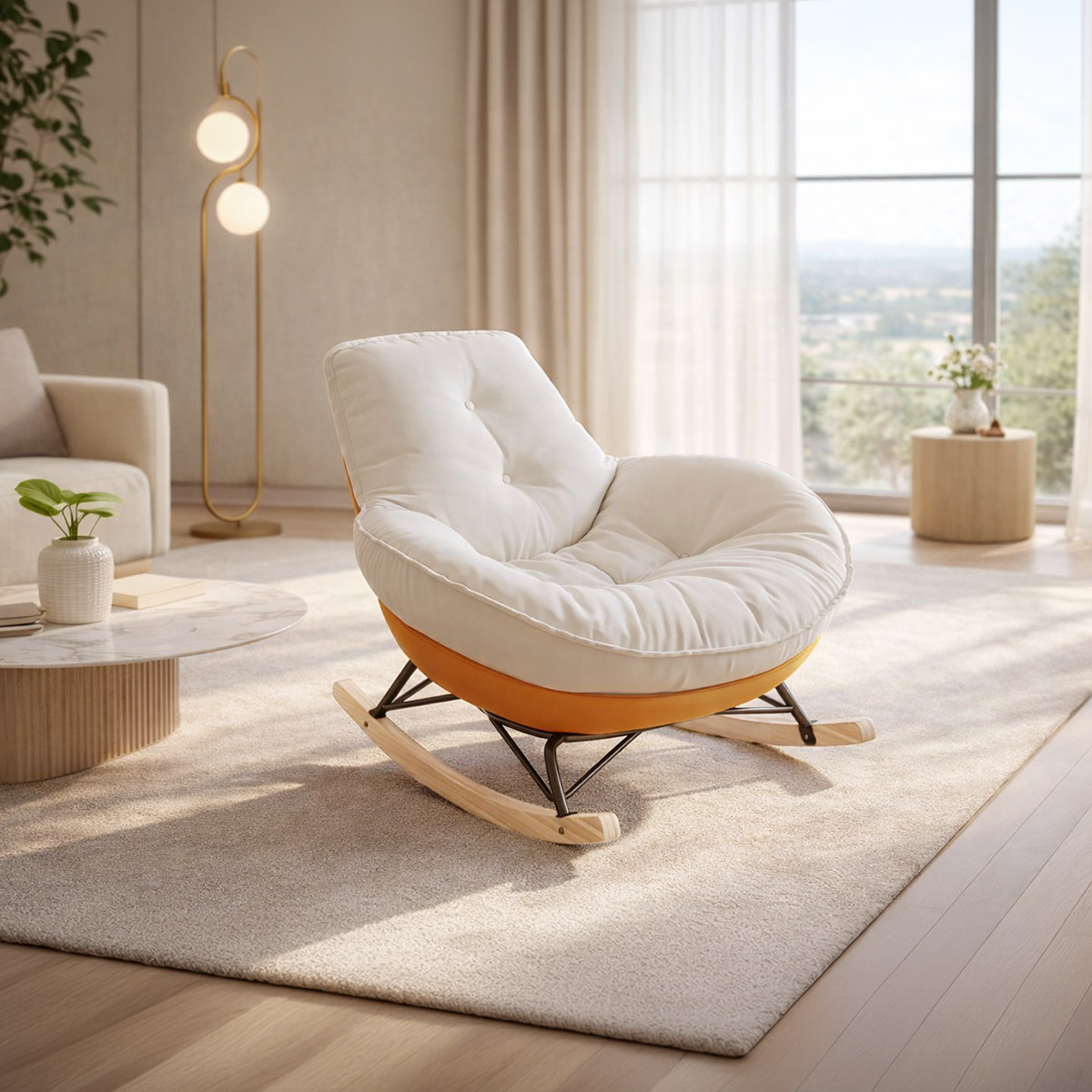 VEROMAN ロッキングチェア 1人掛け パーソナルチェア 揺れる 足置き