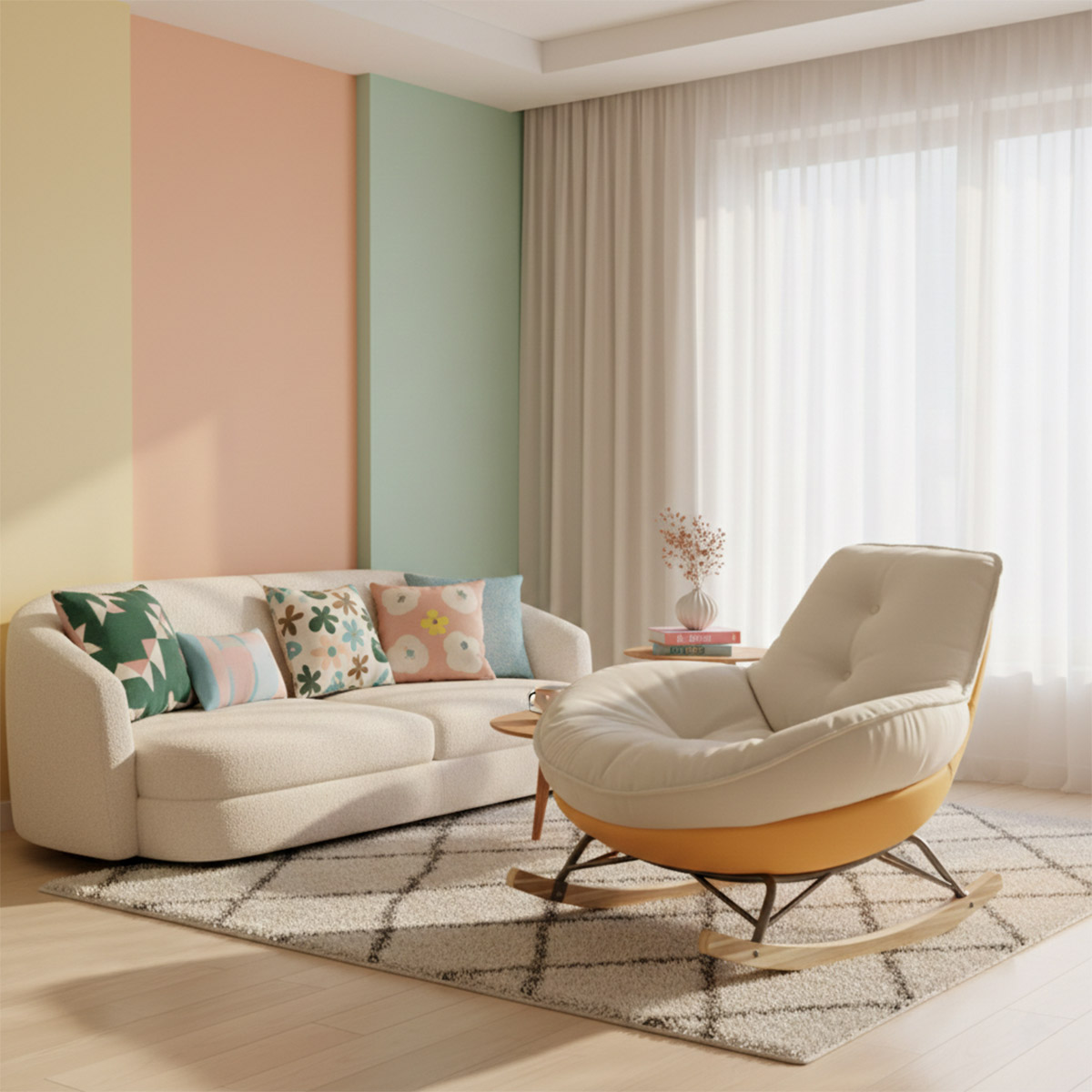 VEROMAN ロッキングチェア 1人掛け パーソナルチェア 揺れる 足置き