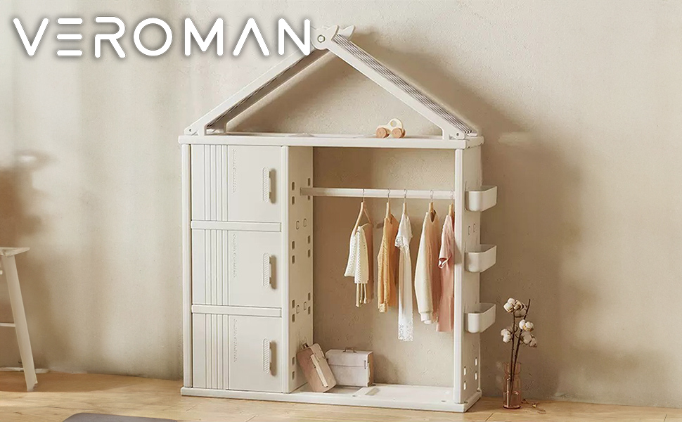 B] VeroMan キッズ ハンガーラック 三角屋根 収納ラック ベビー 子供用