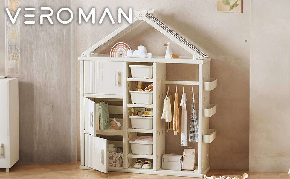 A] VeroMan キッズ ハンガーラック 三角屋根 収納ラック ベビー 子供用