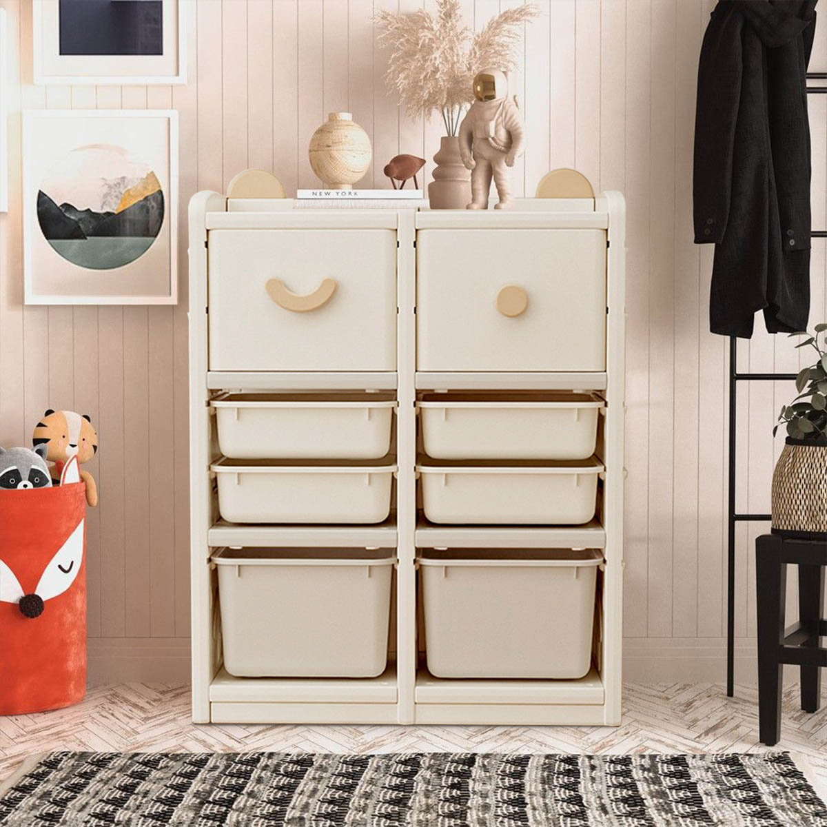 子供部屋に！クローゼット家具3点セット VEROMAN [3段 2列] キッズ収納ラック 衣装棚 クローゼット おもちゃ箱