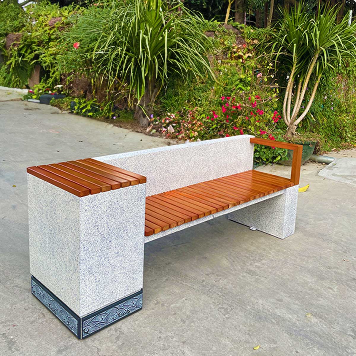VEROMAN 重厚感漂う天然木ベンチ 花壇一体型デザイン 耐久性抜群