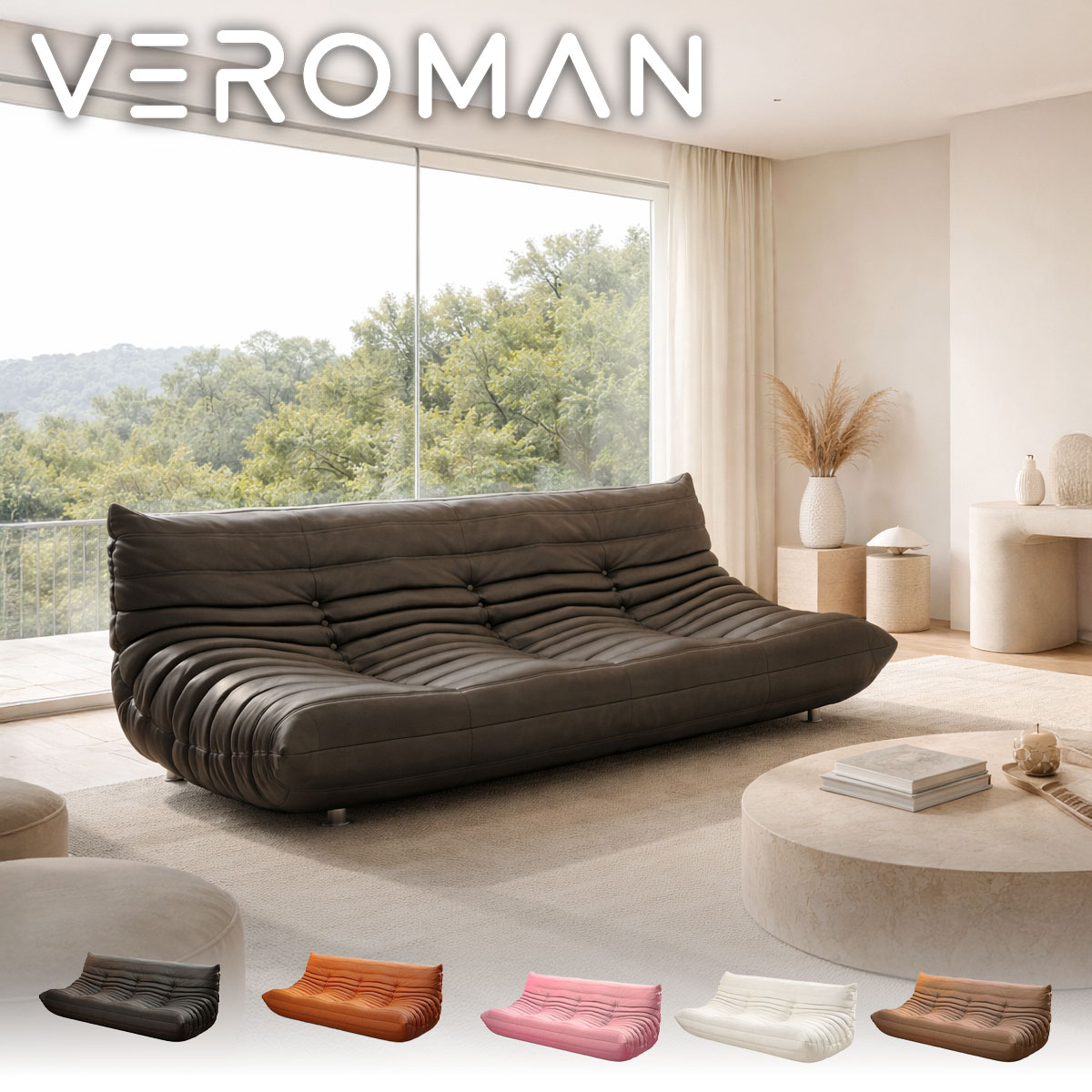 3人掛け・150cm] VeroMan レザー調 トーゴ ソファ ウレタン フロア