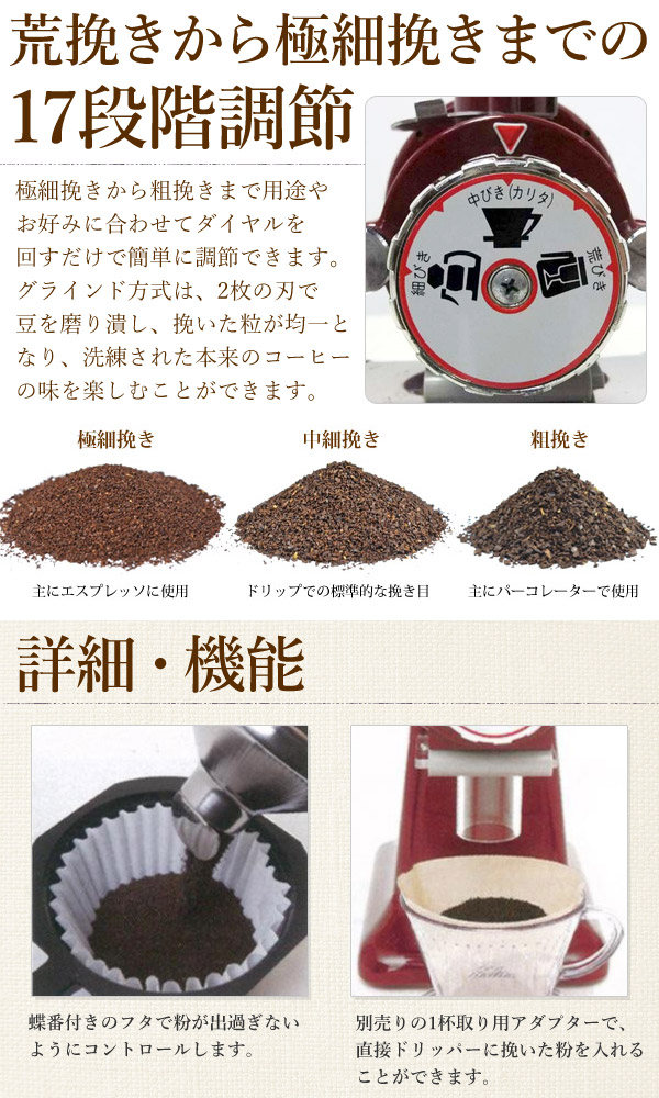 コーヒーミル 電動 カリタ 日本製 ハイカットミル 業務用 中挽き ミル