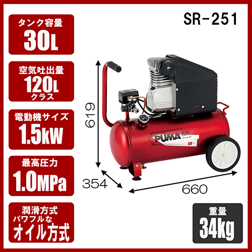 SK11 エアーコンプレッサー オイル式 100v 小型 車 大口径 コンパクト 