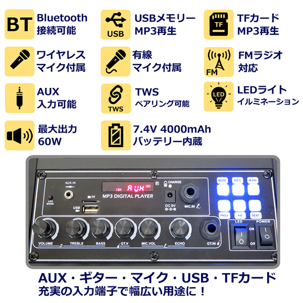 ワイヤレス マイク スピーカー セット 2本 ポータブル bluetooth TWS