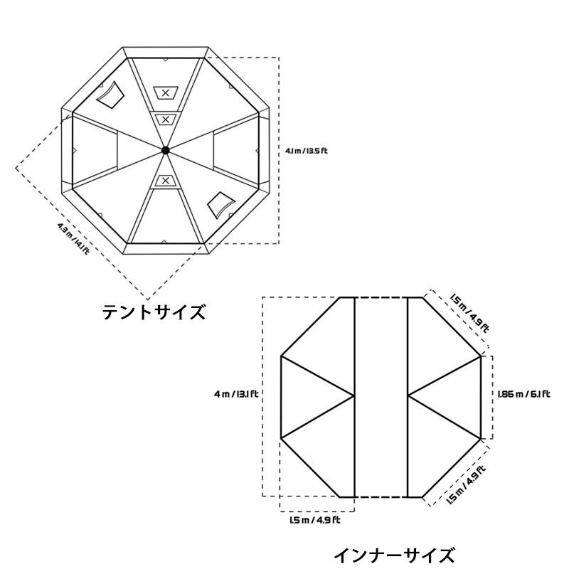 3つ煙突穴付き ワンポールテント タープテント 薪ストーブテント