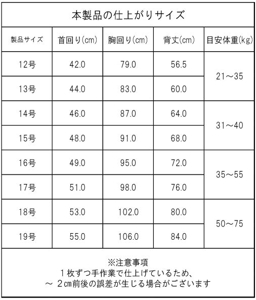  製品サイズ表　大型 超大型
