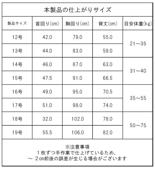  製品サイズ表　大型 超大型