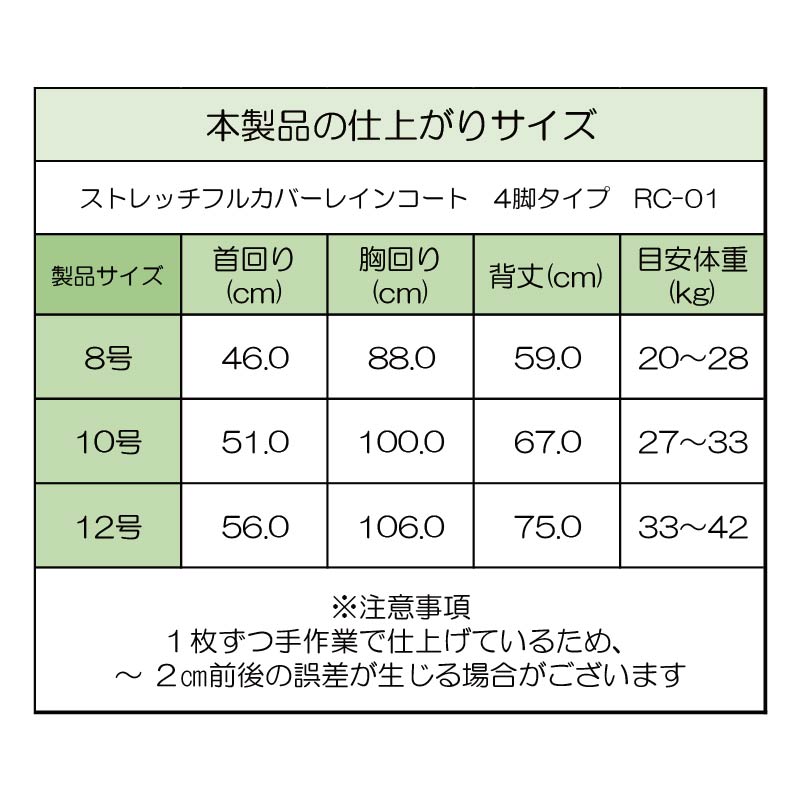 製品サイズ表