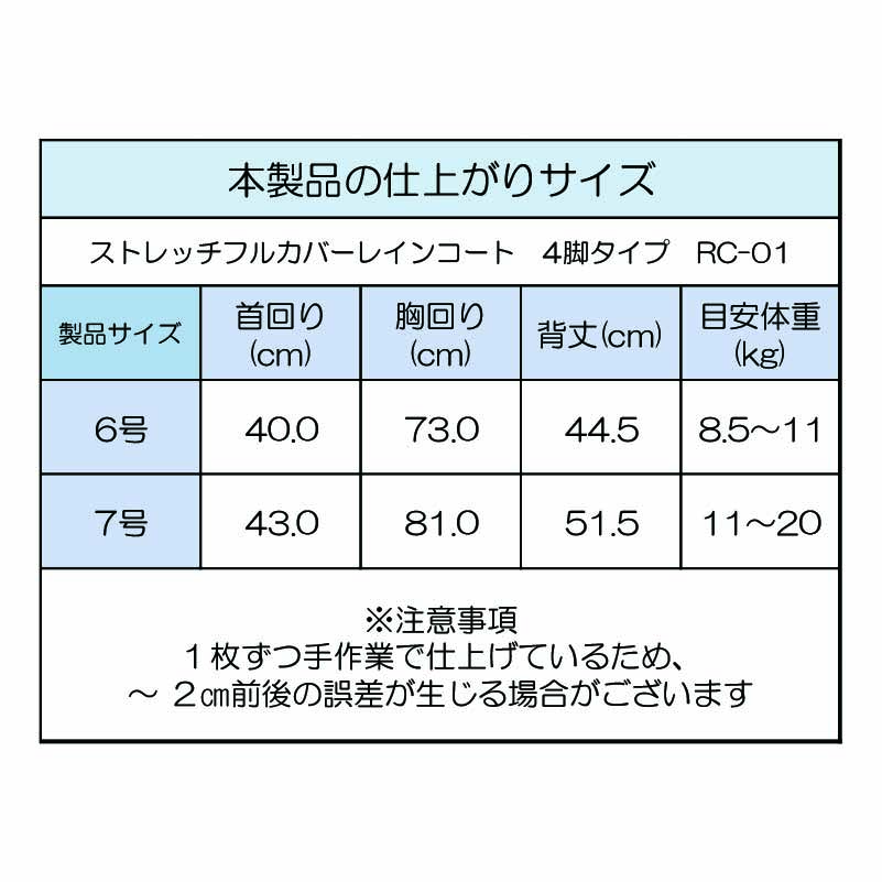 製品サイズ表