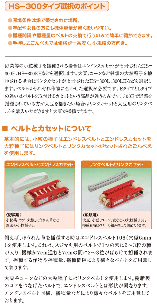 種まき機 播種機 ごんべえ HS-300L ベルト付きセット（1条播種機