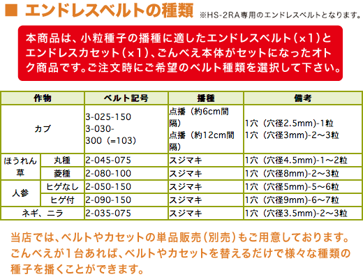 種まき機 播種機 ごんべえ HS-2RA ベルト付きセット（2条播種機