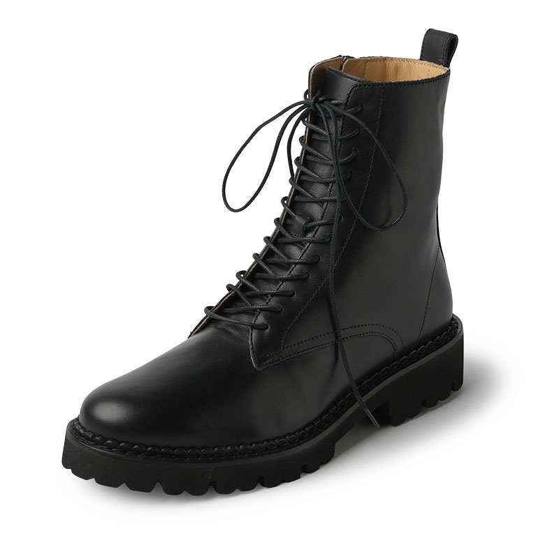 美品【ファビオルスコーニ】ブラック黒革レザーブーツヒール5cm(35)22cm FABIO RUSCONI（ファビオルスコーニ） ショートブーツレースアップ