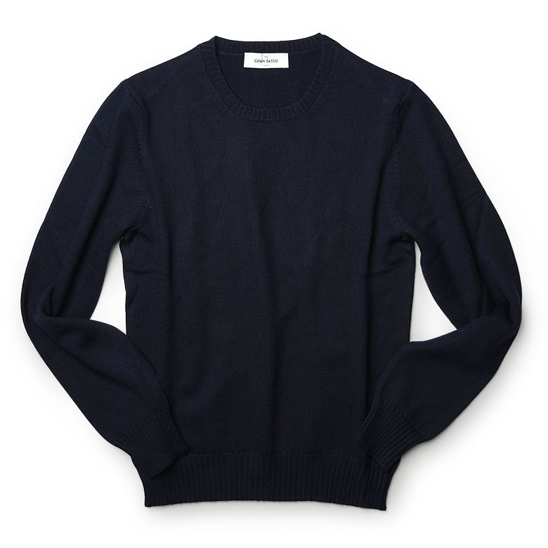 GRAN SASSO ネイビー クルーネックセーター GRAN SASSO / コットン 12ゲージ クルーネック ニット（ニット