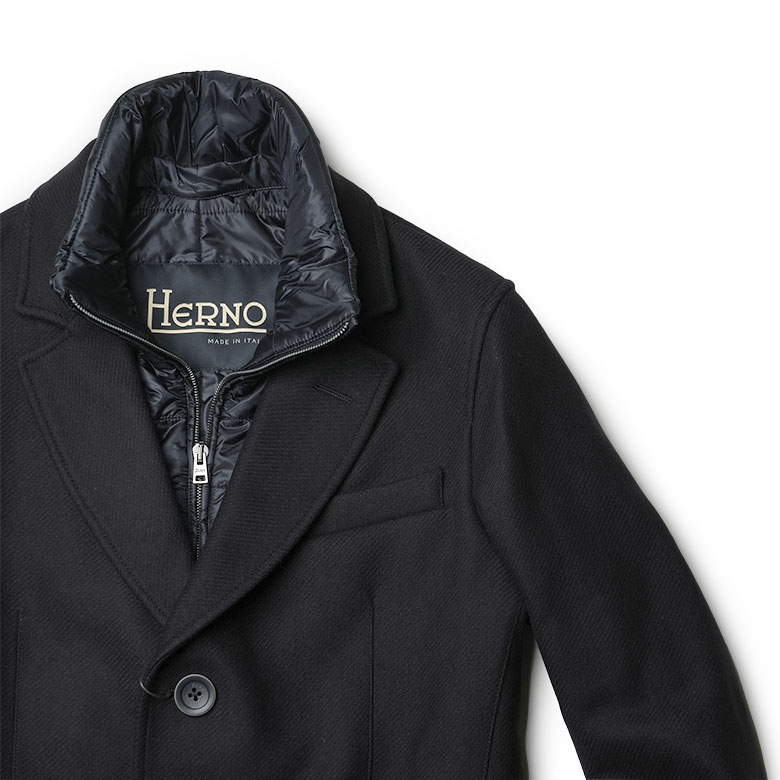 ヘルノ ダウン メンズ チェスターコート ウール  レイヤード エコダウン 中綿 HERNO 【返品不可】の画像