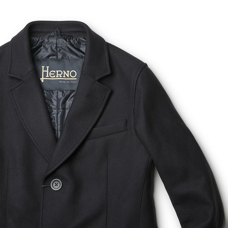 ヘルノ ダウン メンズ チェスターコート ウール  レイヤード エコダウン 中綿 HERNO 【返品不可】の画像