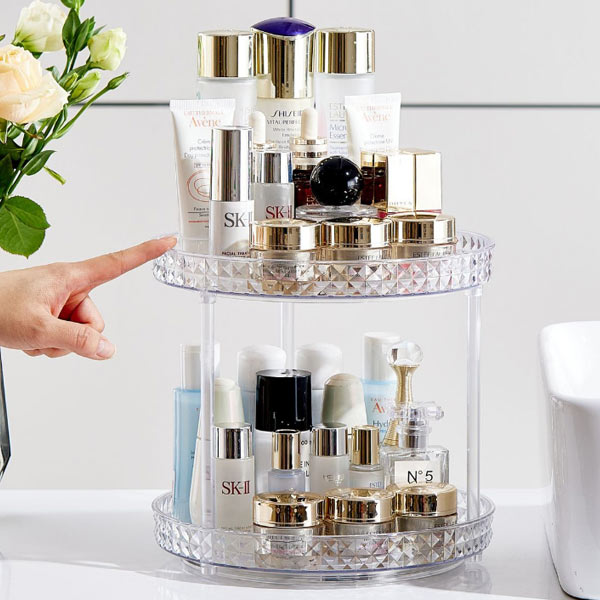 コスメボックス 大容量 360度回転式 二層透明 コスメ収納 透明