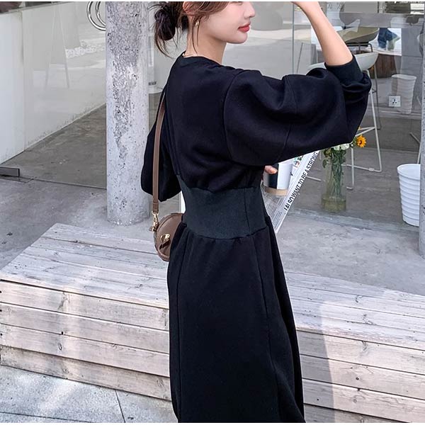 ワンピース レディース 秋 冬 秋冬 黒 白 長袖 スウェットマキシ