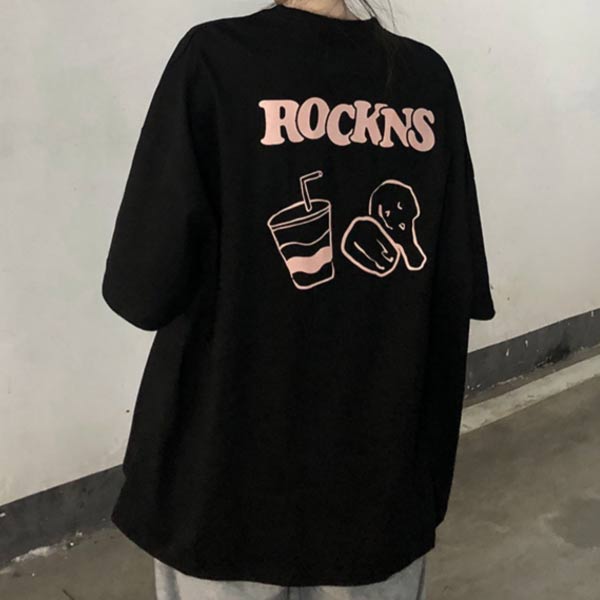  ★オーバーサイズ 半袖 バックプリント Tシャツ★黒 Rocky Monroe tシャツ アニメコラボ 限定 オリジナルイラスト