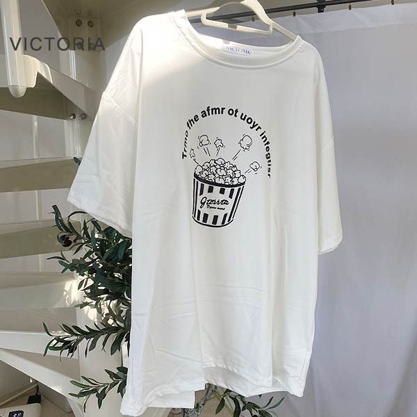 STUDIO SEVEN ポップコーン Tシャツ　白　Lサイズ Tシャツ ポップコーン プリント 韓国ファッション 半袖 オーバーサイズ