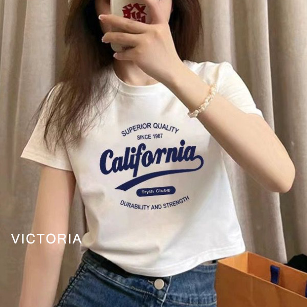 韓国ファッション ロゴプリントTシャツ Y2Kファッション ショート丈