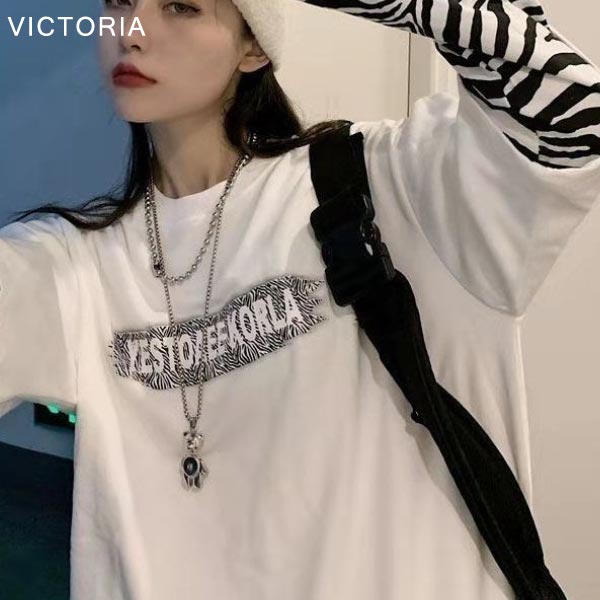 ロンT Tシャツ 長袖 レディース 重ね着風 ゼブラ柄 アニマル柄 韓国