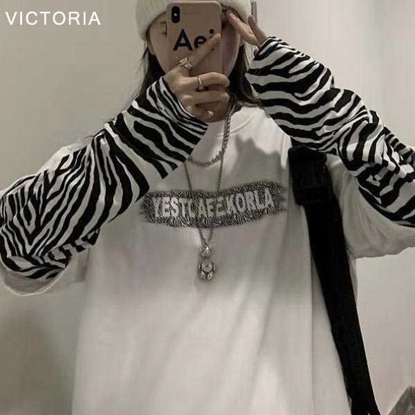 ロンT Tシャツ 長袖 レディース 重ね着風 ゼブラ柄 アニマル柄 韓国 ロンT Tシャツ 長袖 レディース 重ね着風 ゼブラ柄 アニマル柄 韓国