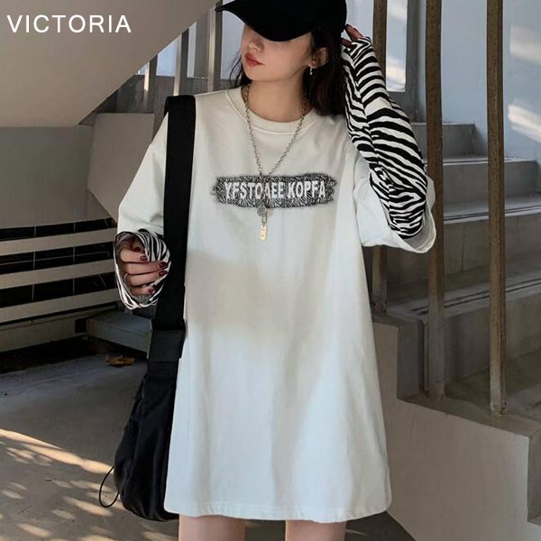 ロンT Tシャツ 長袖 レディース 重ね着風 ゼブラ柄 アニマル柄 韓国