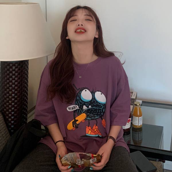 2BUYまとめ割］カジュアルプリント ロゴTシャツ レディース 韓国