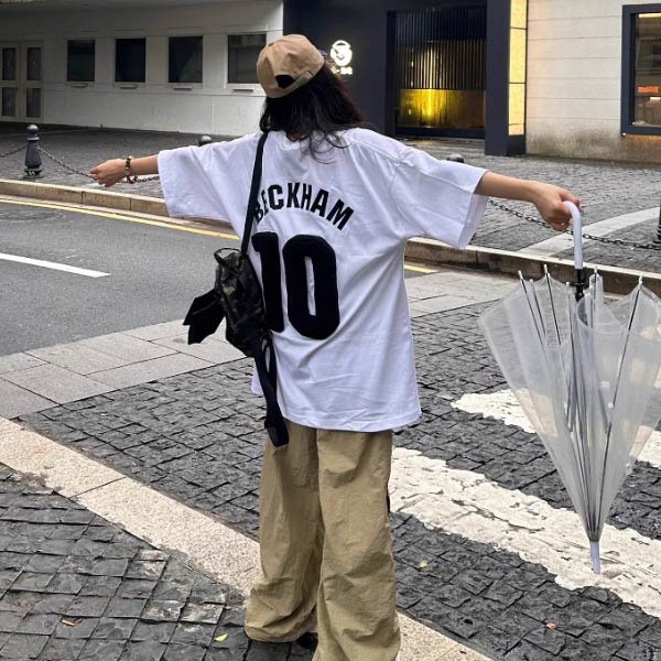 Tシャツ 半袖 韓国風 オーバーサイズ ナンバープリント レディース