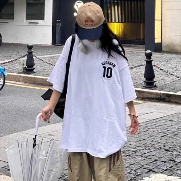 Tシャツ 半袖 韓国風 オーバーサイズ ナンバープリント レディース