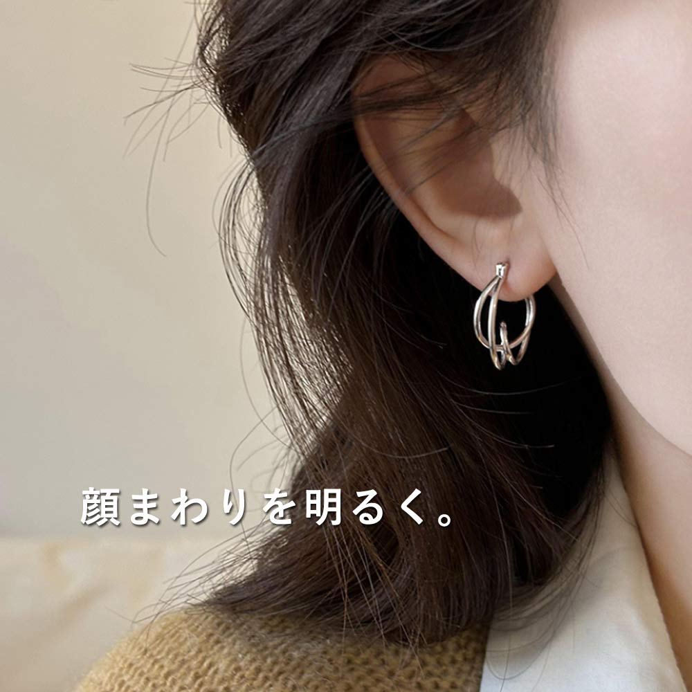 メール便送料無料】フープピアス ダブルライン 変形ピアス ゴールド