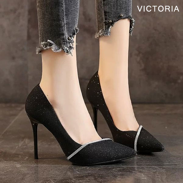 パンプス ハイヒール 8cm 痛くない ビジュー グリッター ポインテッド