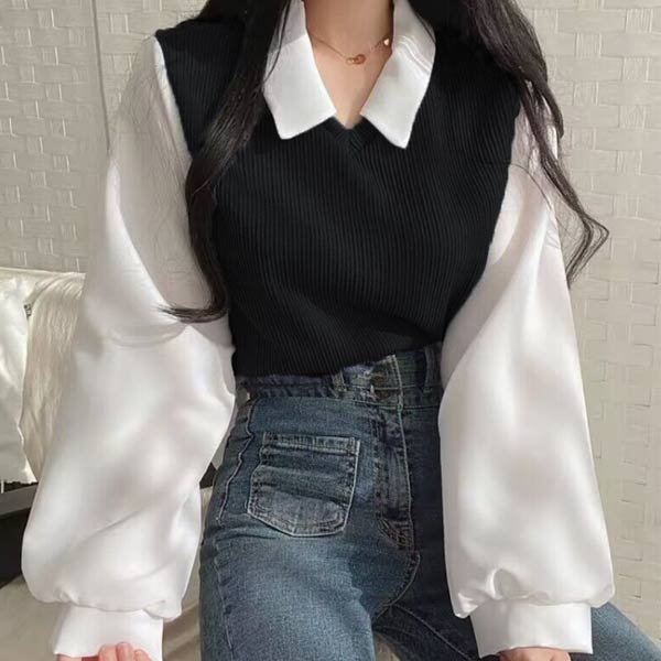 【アナナ】黒 パフスリーブ ブラウス コットンナイロン 長袖トップス F DOUBLE STANDARD CLOTHING SOV. (ダブルスタンダード