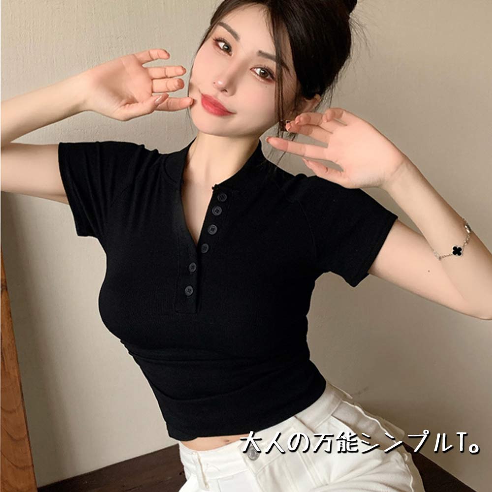 リブ Tシャツ 半袖 ヘンリーネック トップス レディース カットソー