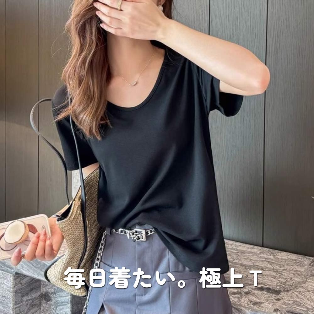 Tシャツ レディース 半袖 Uネック とろみ素...の詳細画像1