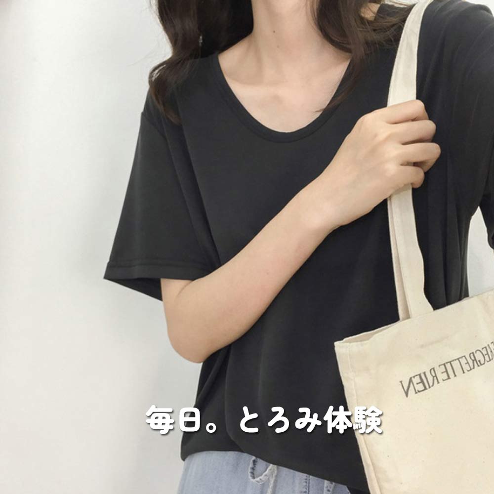Tシャツ レディース 半袖 Uネック とろみ素...の詳細画像4