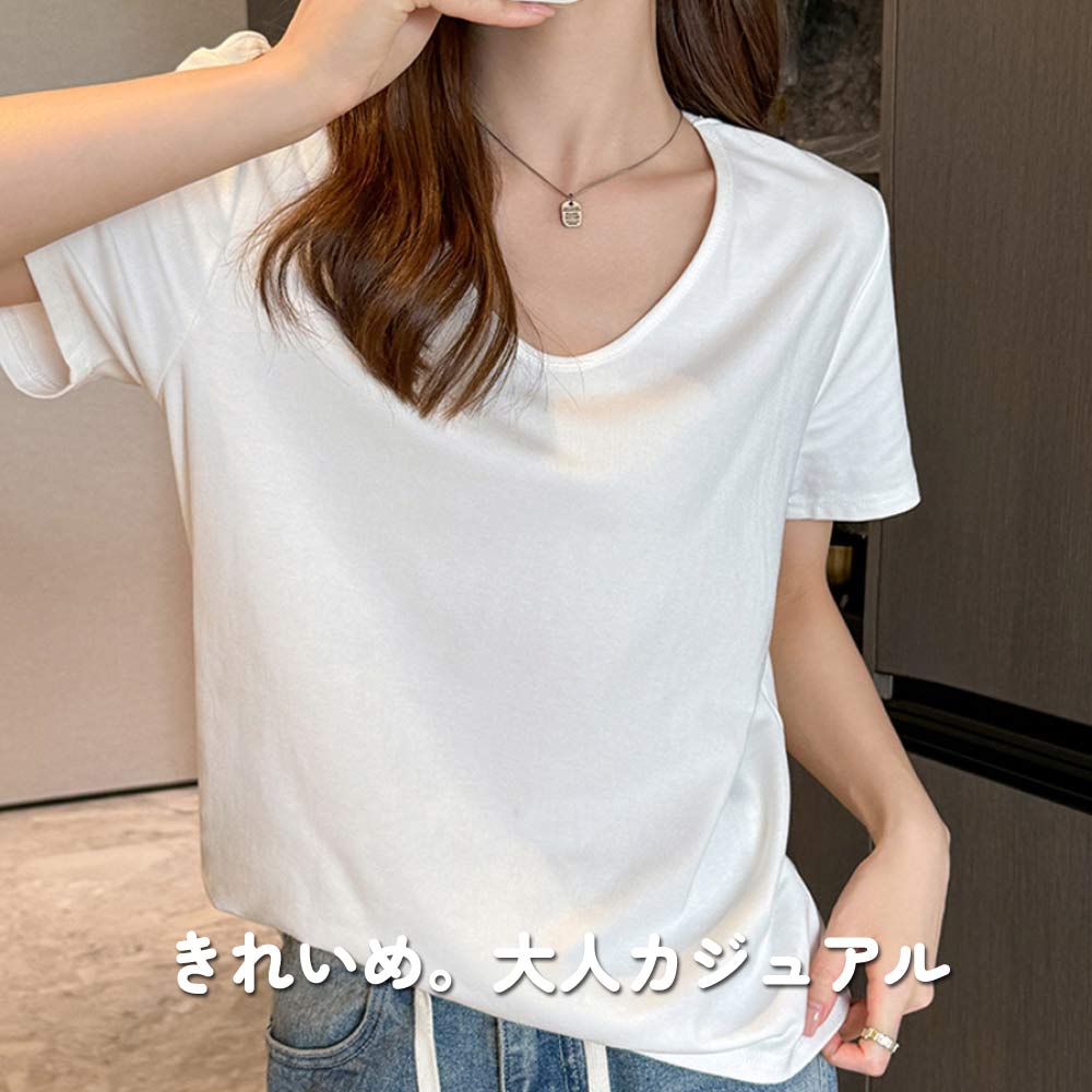 Tシャツ レディース 半袖 Uネック とろみ素...の詳細画像5