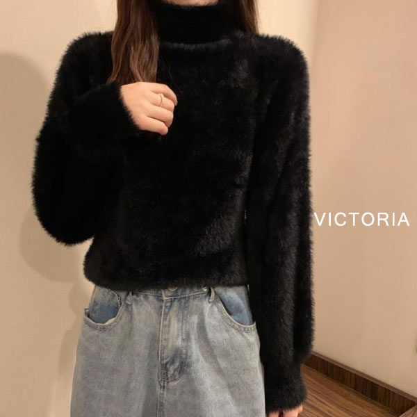 ニット レディース モヘア風 ハイネック セーター 長袖 シャギーニット