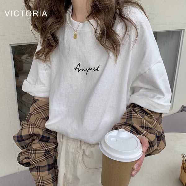 Tシャツ ロゴ プリント 半袖 オーバーサイズ 韓国 ファッション手書き