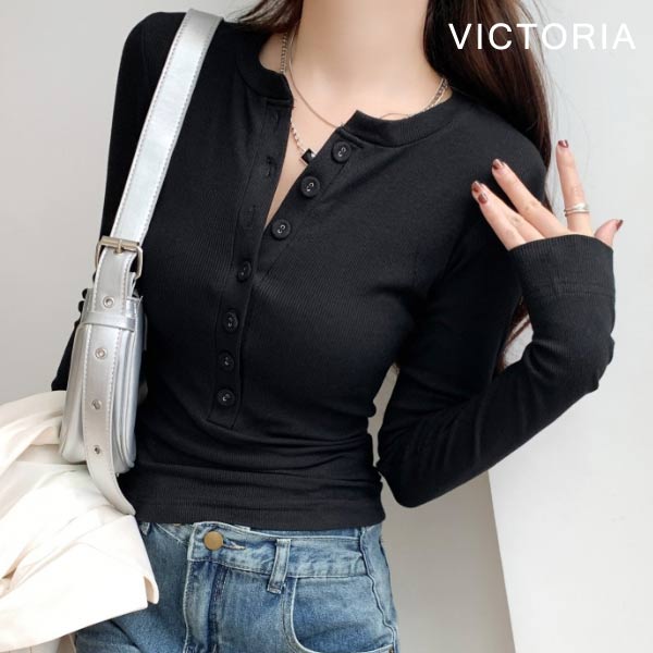 Tシャツ 長袖 レディース ロンT カットソー トップス リブ ボタン