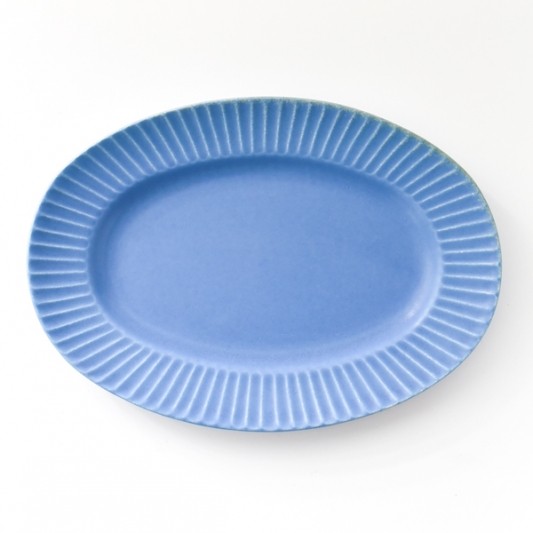 食器 皿 プレート ブルー グレー おしゃれ 美濃焼ライン オーバル