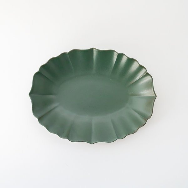 24.0cm オーバルプレート 皿 ロータスシリーズ(サンググリーン)(フォグ