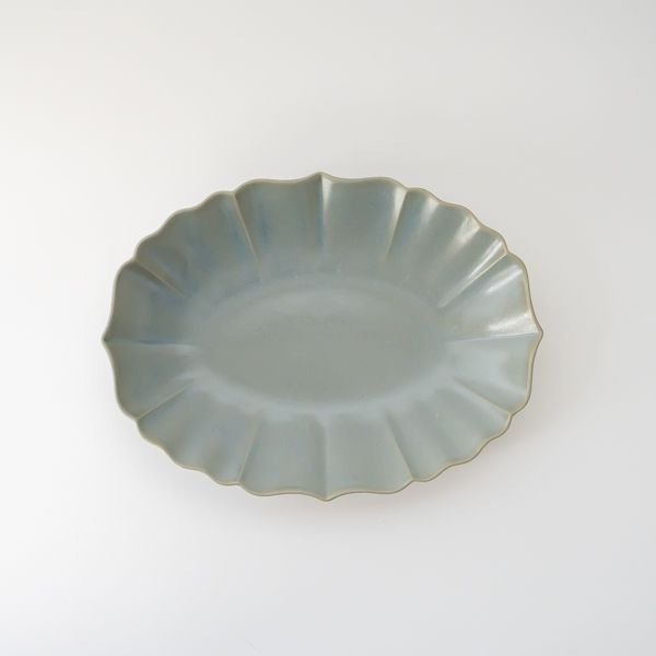 24.0cm オーバルプレート 皿 ロータスシリーズ(サンググリーン)(フォグ